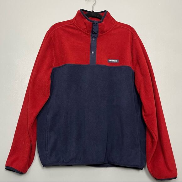 Lands’ End 1/4 Snap Polar Fleece Pullover Jacket Sweatshirt Red Blue Men’s L - Picture 1 of 9